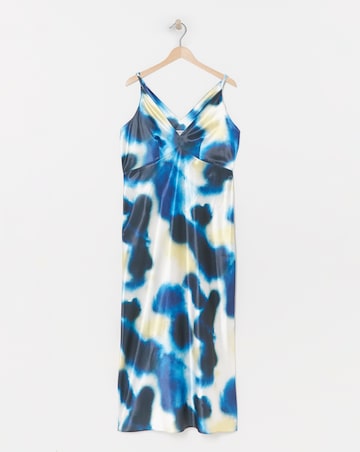 Simply Be Blue Blurred Print Satin Cami Maxi Dress