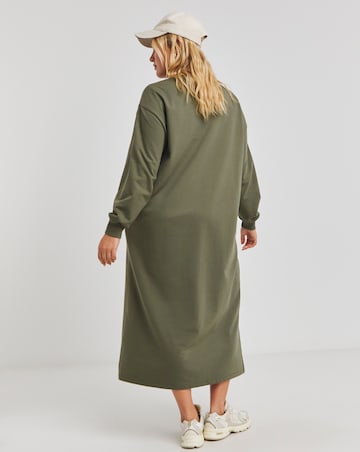 Green Midi Sweatshirt Dress With Pockets