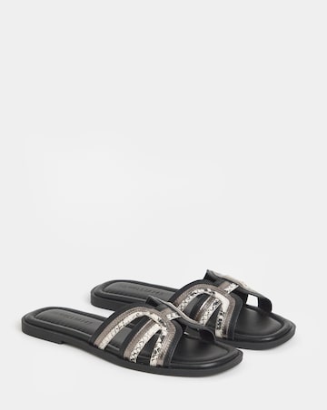 Fae Leather Woven Detail Mule Sandals - Wide Fit (E)