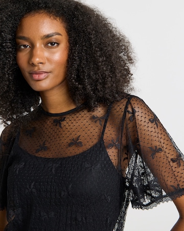 Simply Be Black Bow Print Lace Top
