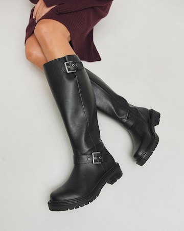 Eden Buckle Detail Knee High Boots Extra Wide EEE Fit Super Curvy Calf