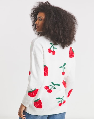 Ivory Strawberry Cherry Boyfriend Cardigan