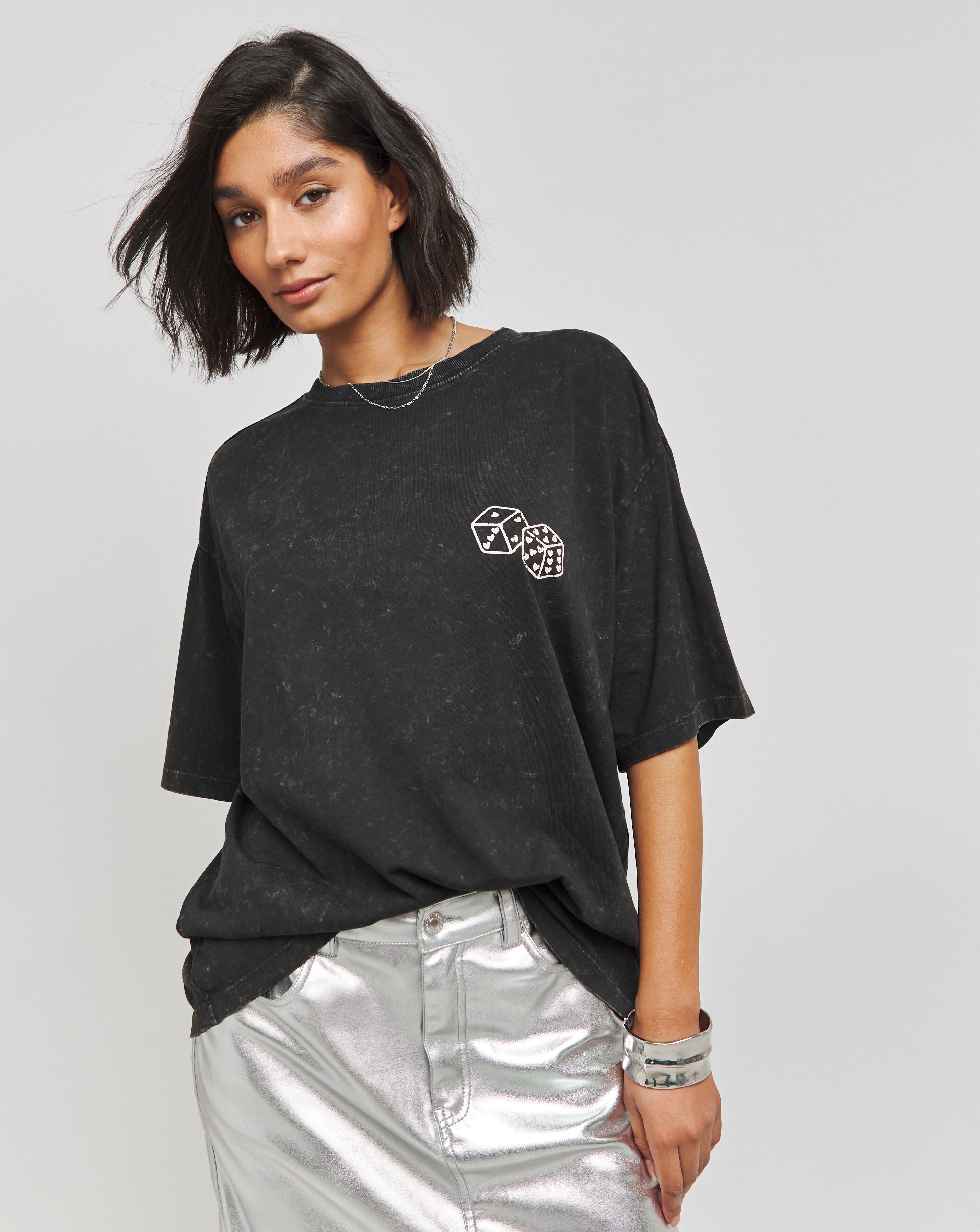 Black Acid Wash Oversized Back Print Graphic T-Shirt | Simply Be