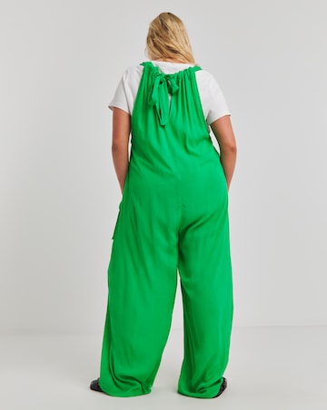 Green Crinkle Wide Leg Jumpsuit With Pockets