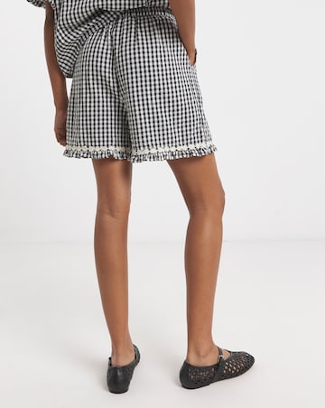 Neon Rose Gingham Seersucker Shorts with Pintuck Daisy Trims