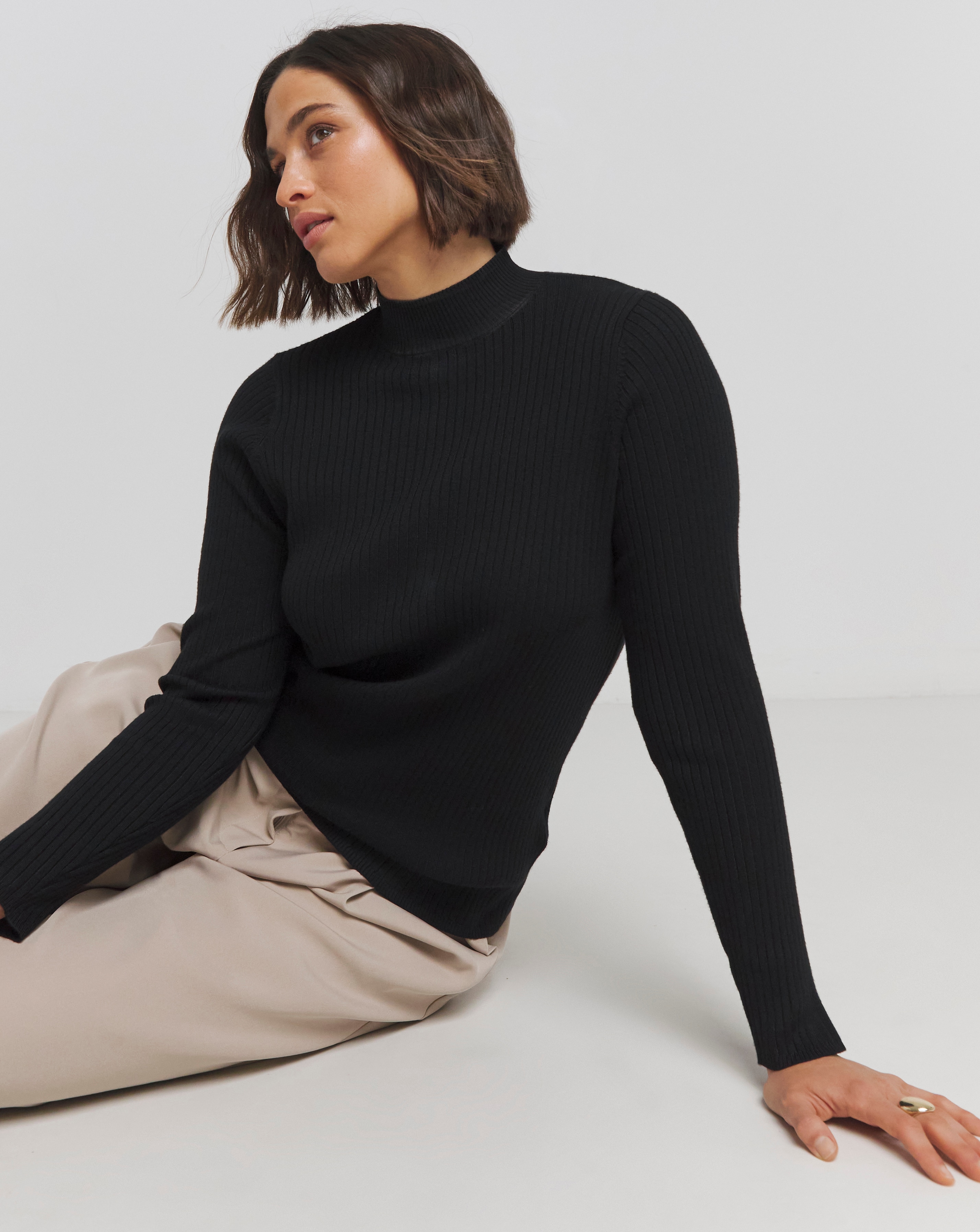 Black Mock Neck Rib Jumper | Simply Be
