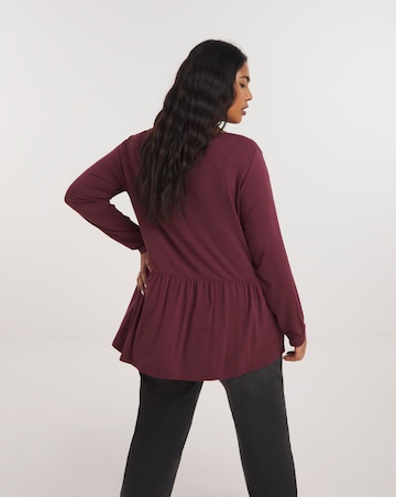 Button Front Peplum Longline Top