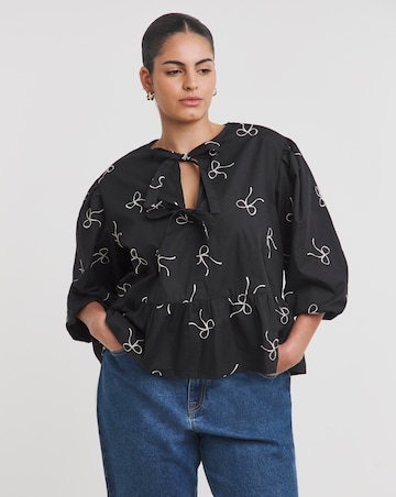 Simply Be Embroidered Bow Tie Front Blouse