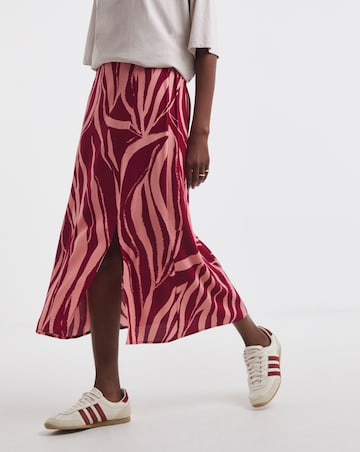 Spun Viscose Pink Zebra Side Split Midi Skirt