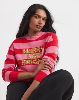 Pink &amp; Red Merry and Bright Christmas Jumper