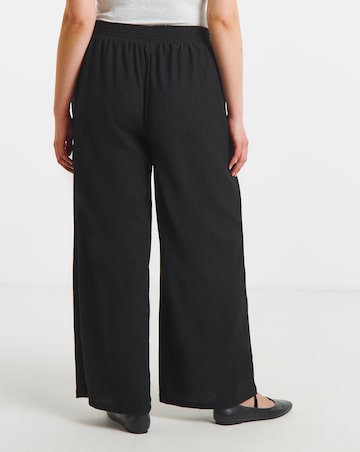 Black Jersey Textured Wide Leg Trousers