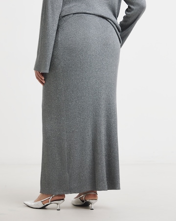Gunmetal Metallic Rib Midaxi Skirt