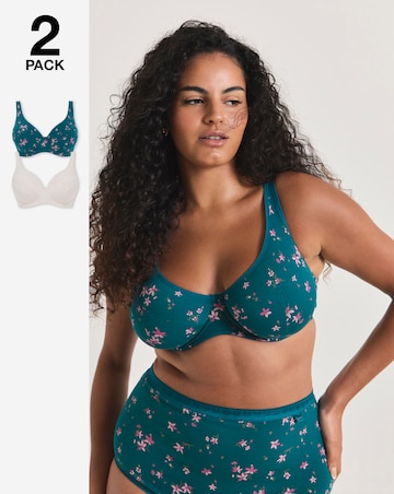 Slimma (2 Pack) Cotton Full Cup Wired Bras (B-G) Floral Print