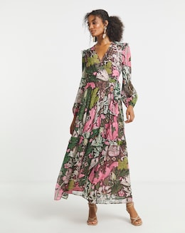 Hope &amp; Ivy Rosehip William Morris Society Wrap Maxi Dress