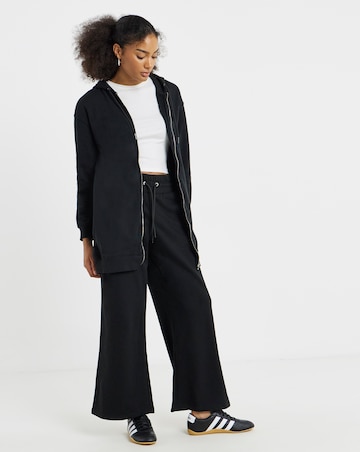 Black Core Zip Through Longline Hoodie