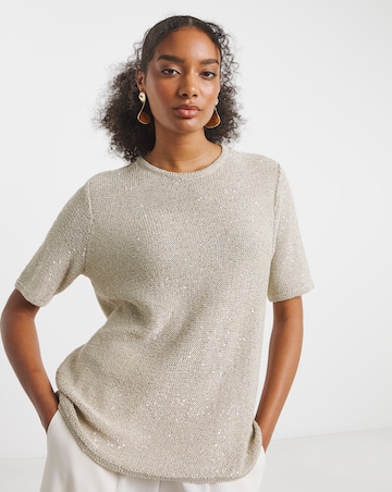 Joanna Hope Short Sleeve Sequin Knit Jumper