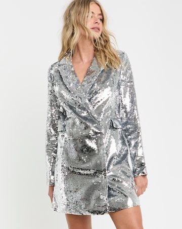 Silver Sequin Blazer Dress