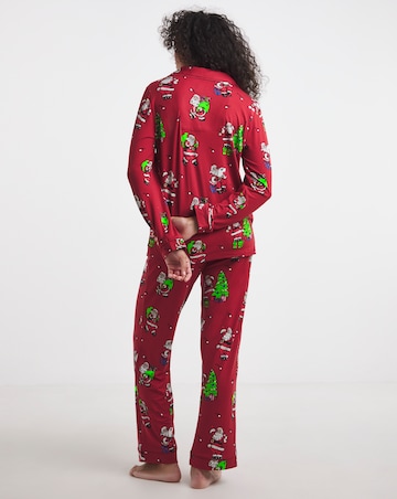 Chelsea Peers Jersey Button Up Christmas Print Pyjama Set