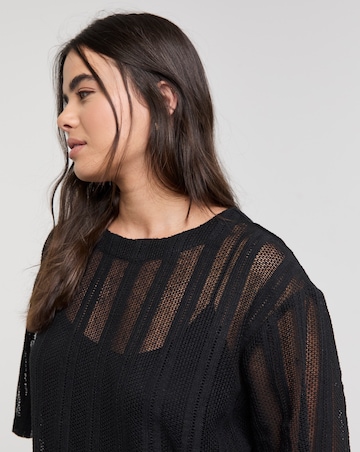 Native Youth Stripe Crochet Peplum Dress