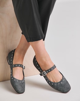 Penelope Embellished Mary Jane Ballerina Shoes - Wide Fit (E)