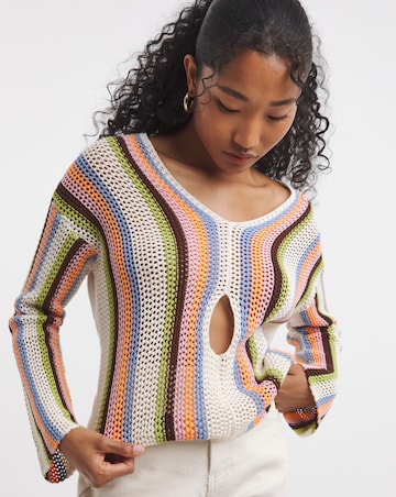 Native Youth Multi Stripe Cut Out Detail Knitted Top