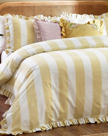 Wylder Birdie Stripe Cotton Blend Ruffle Duvet Set