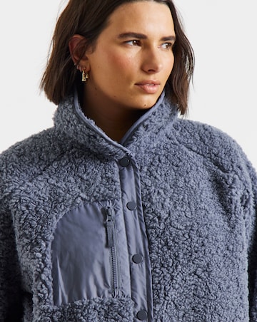 Slate Grey Teddy Fleece Nylon Pocket Button Through
