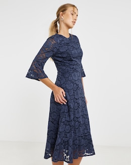 Joanna Hope Fluted Sleeve Stretch Lace Midi Dress