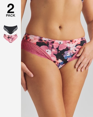 Pretty Secrets (2 Pack) Adrianne Midi Brief Knickers Floral/Black