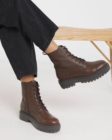 Serena Leather Chunky Lace Up Boots Wide E Fit