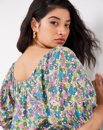 Retro Floral Short Sleeve Bardot Top
