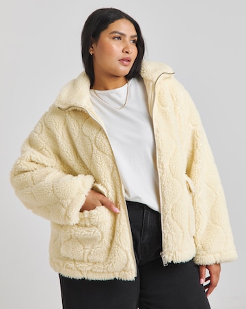 Cream Teddy Quilted Zip Through Jacket