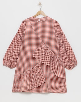 Native Youth Gingham Smock Raglan Mini Dress With Cut Away Back