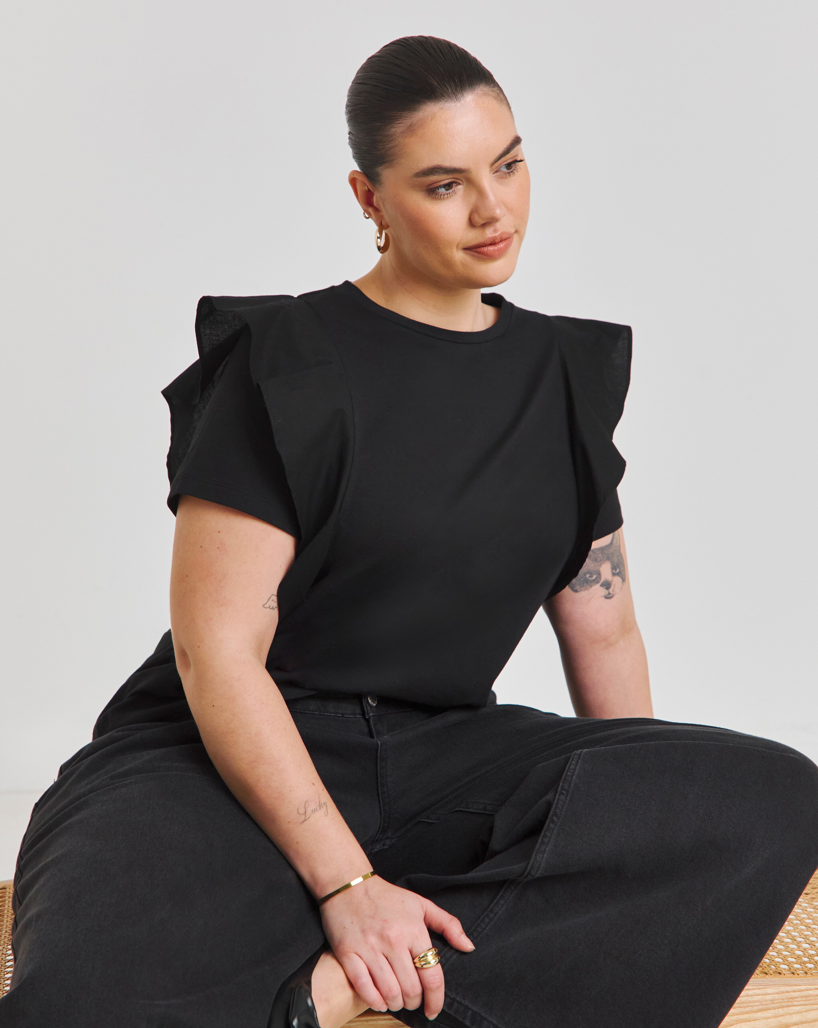 Simply Be Black Ruffle T-Shirt