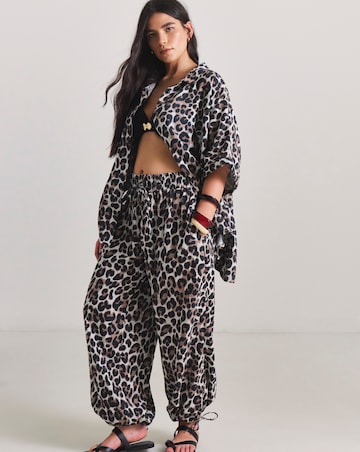 Oversized Leopard Print Shirt And Trouser Beach Co-Ord Set