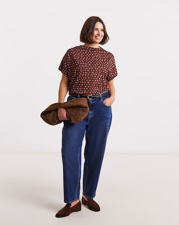 Brown & Pink Spot Print High Neck Mesh Top