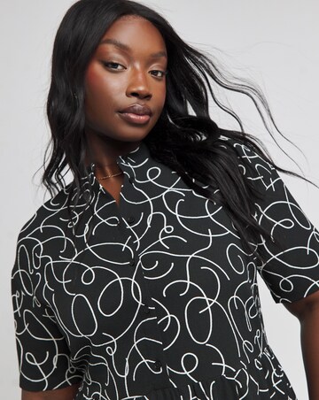 Mono Print Button Through Shirt Dress