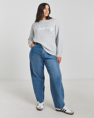 Simply Be Grey Marl Paris Slogan Knitted Jumper