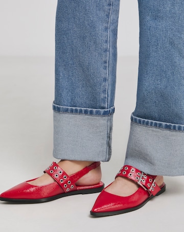 Naples Pointed Toe Hardware Mary Jane Flat Slingback Shoes - Wide Fit (E)