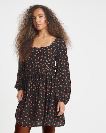 Ditsy Print Waist Detail Skater Dress