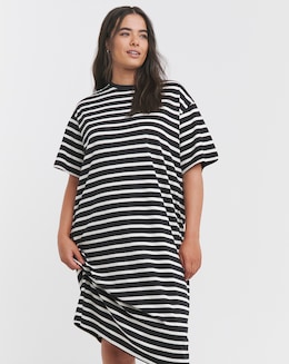 Simply Be Mono Stripe Cotton Jersey Midi T-Shirt Dress