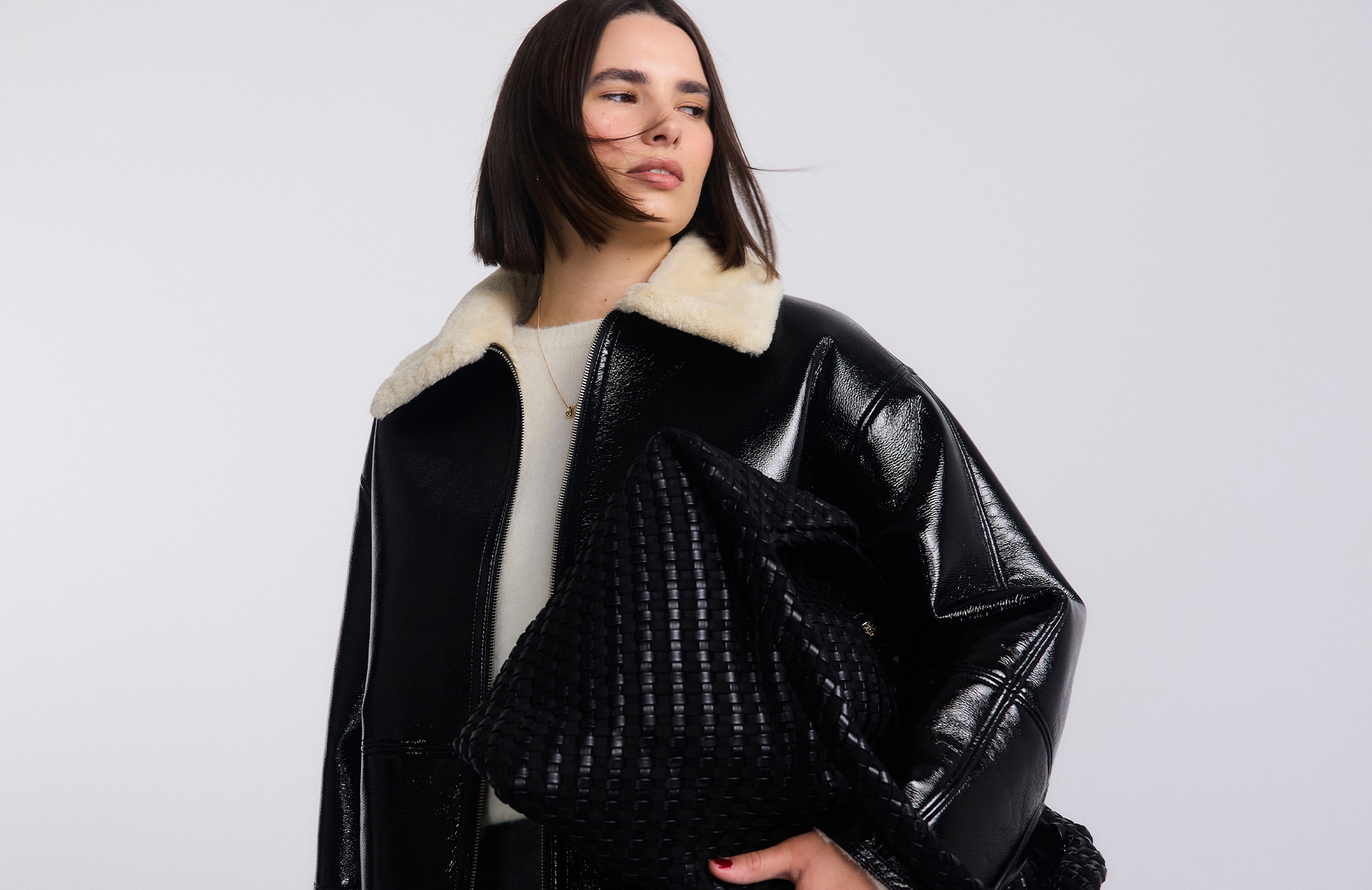 Black Faux Leather Button Through Jacket