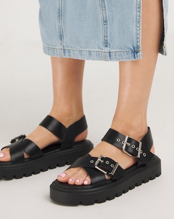 Bey Statement Buckle Chunky Sandals Ex Wide Fit