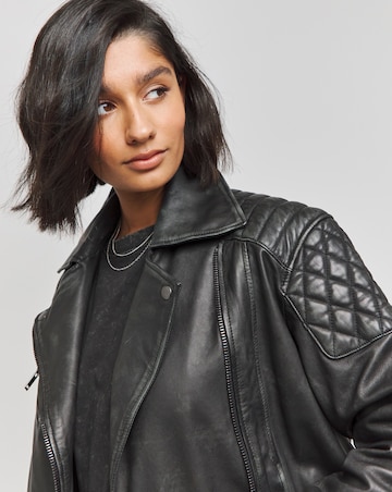Black Real Leather Quilted Biker Jacket