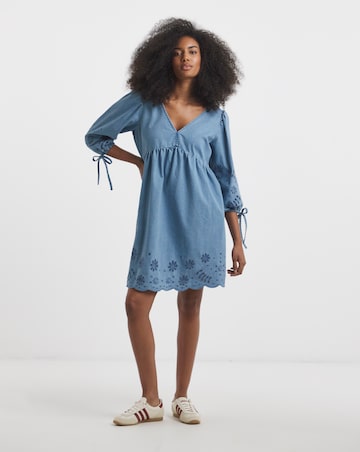 Simply Be Mid Wash Cut Work Mini Denim Smock Dress