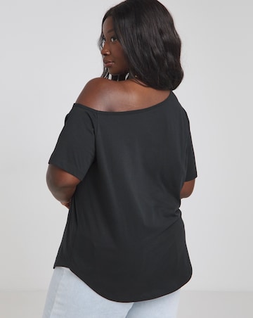 Black Off The Shoulder Slouchy Slogan T-Shirt