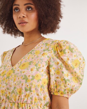 Floral Print Puff Sleeve Frill Hem Maxi Dress