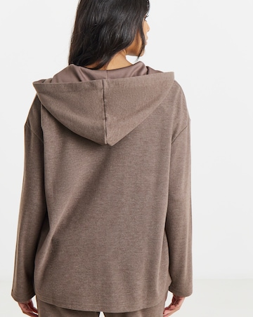 Chocolate Cut & Sew Ribbed Zip Through Hoodie