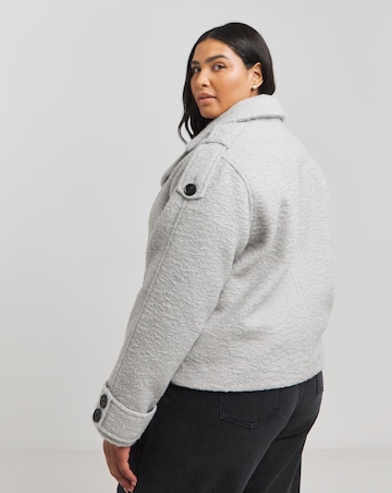 Grey Cropped Faux Wool Trench