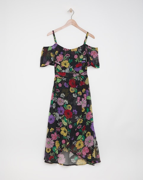 Simply Be - Women's Bardot Georgette Midi Dress - Size 10 - Black floral
